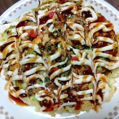 今まで作ったなかで一番美味しいお好み焼きになりました。これからもっと作って良い見映えに仕上げたいです。分量が１人分で有り難いです。レシピ、有難うございました。